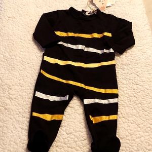 Teddy Bear black footsie with gold and silver